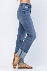 High Waist Straight Leg Jeans with Wide Cuff