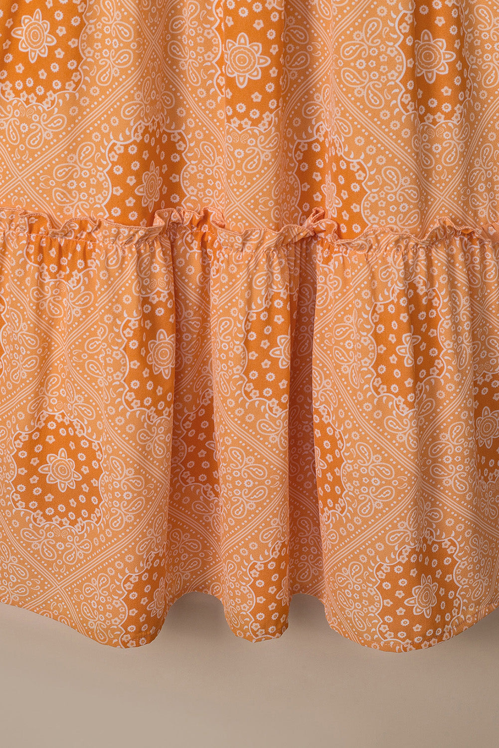 Orange Boho Floral Print Lace-up Straps Tiered Smocked Maxi Dress