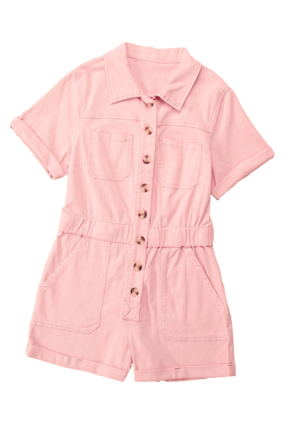 Pink Pocketed Button Down Denim Romper