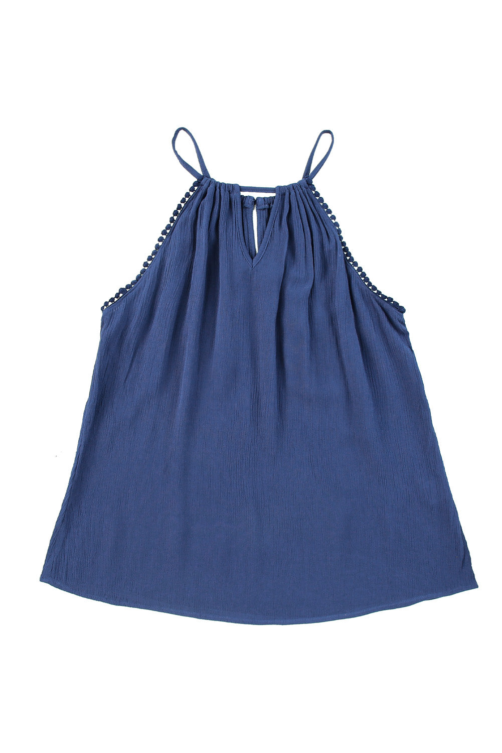 Blue Pompom Trim Cut out Tank Top