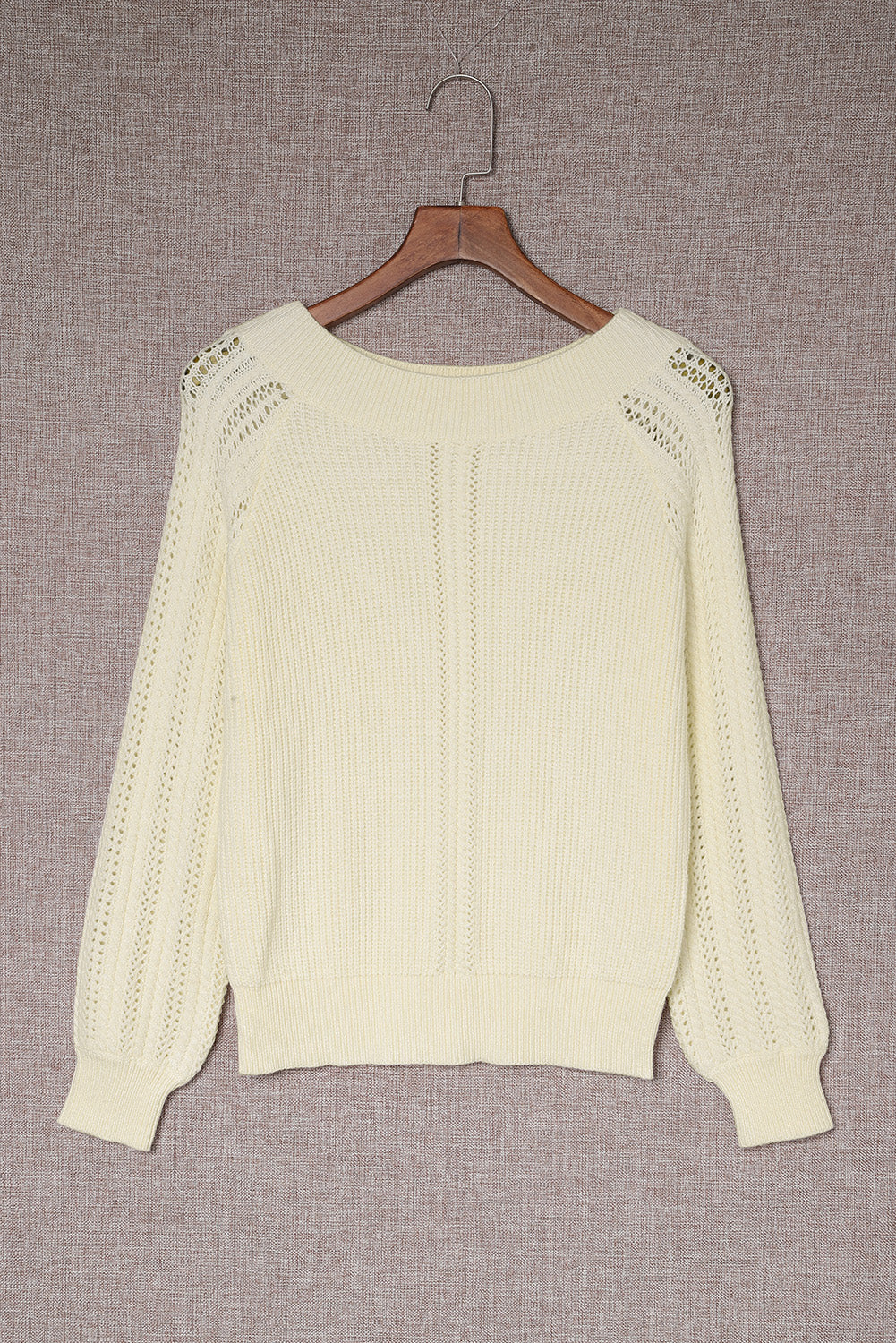 Gray Plain Hollow-out Knit Long Sleeve Pullover Sweater