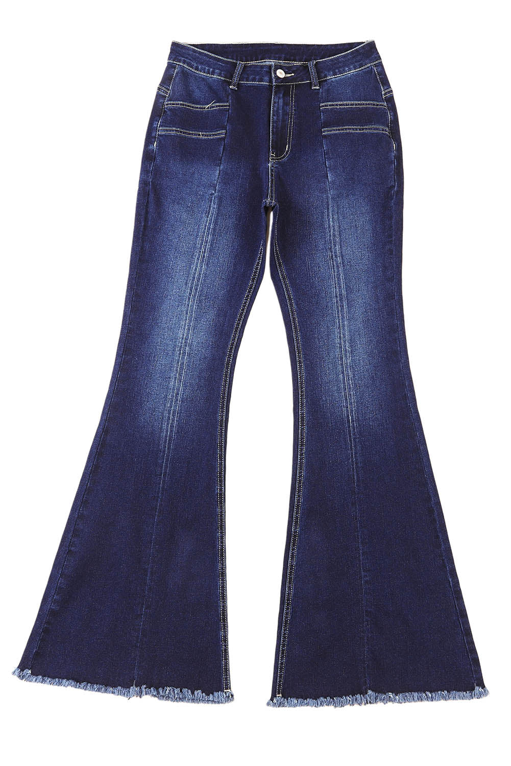 Blue Seamed Raw Hem Flare Jeans