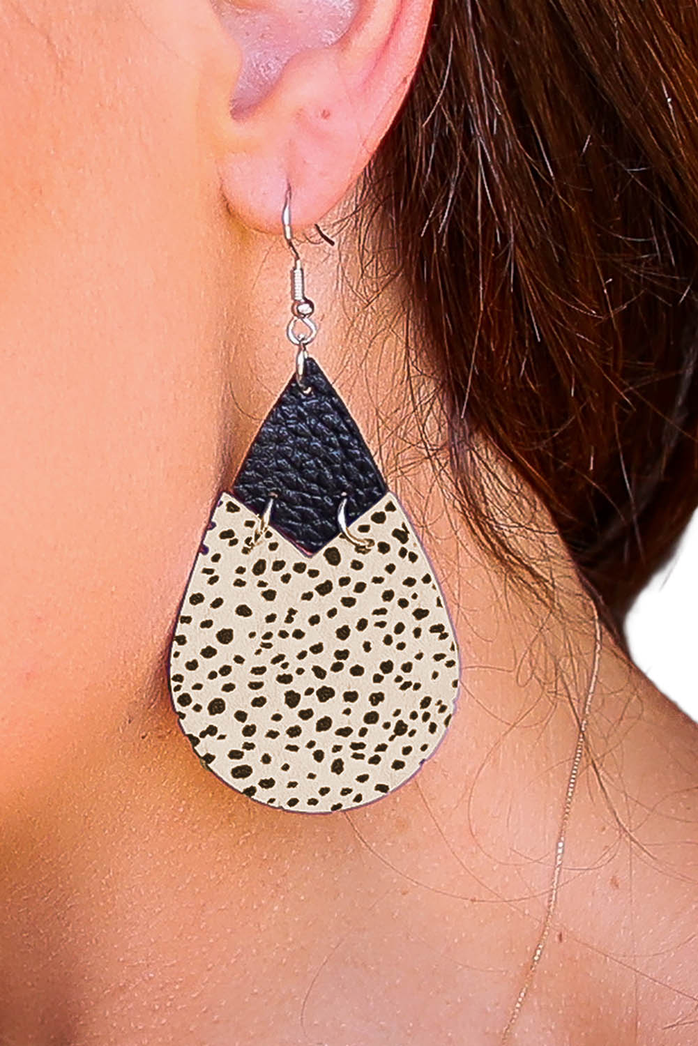 Black Polka Dot Layered Connected Drop Earrings