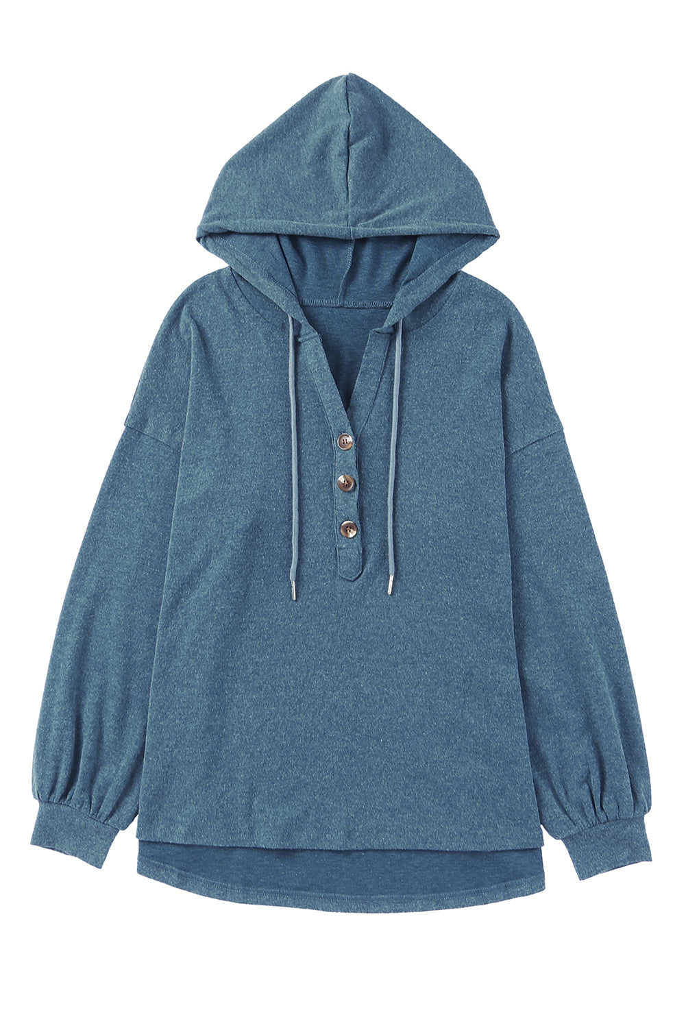 Buttoned High and Low Hem Hoodie