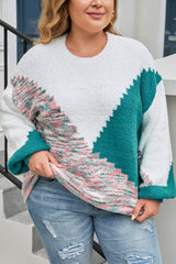 Multicolor Scalloped Color Block Plus Size Sweater