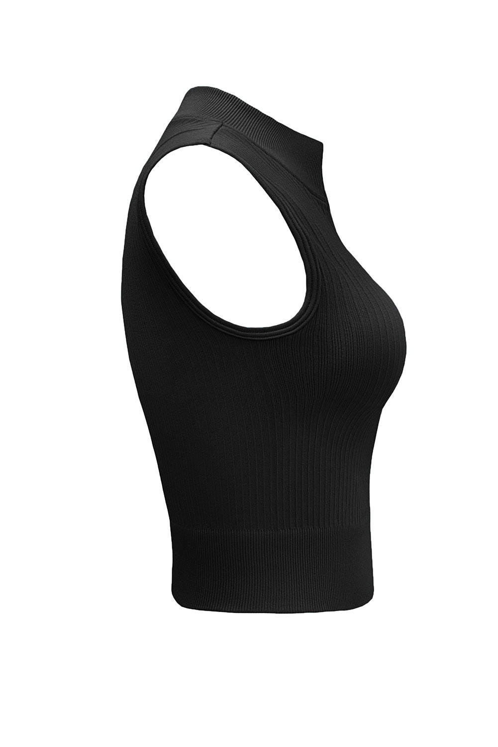 Black Solid Color Zip up Sleeveless Active Crop Top