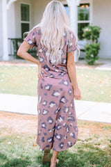 Leopard Print V Neck Long T-shirt Dress