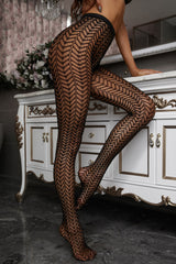 Black Chevron High Waist Mesh Pantyhose