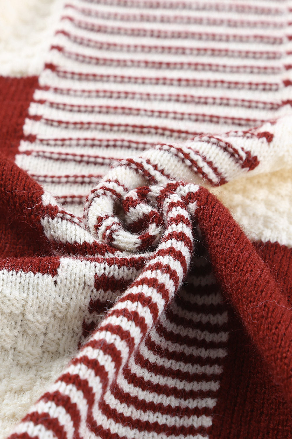 Red Chunky Block Pattern Knit Open Front Cardigan