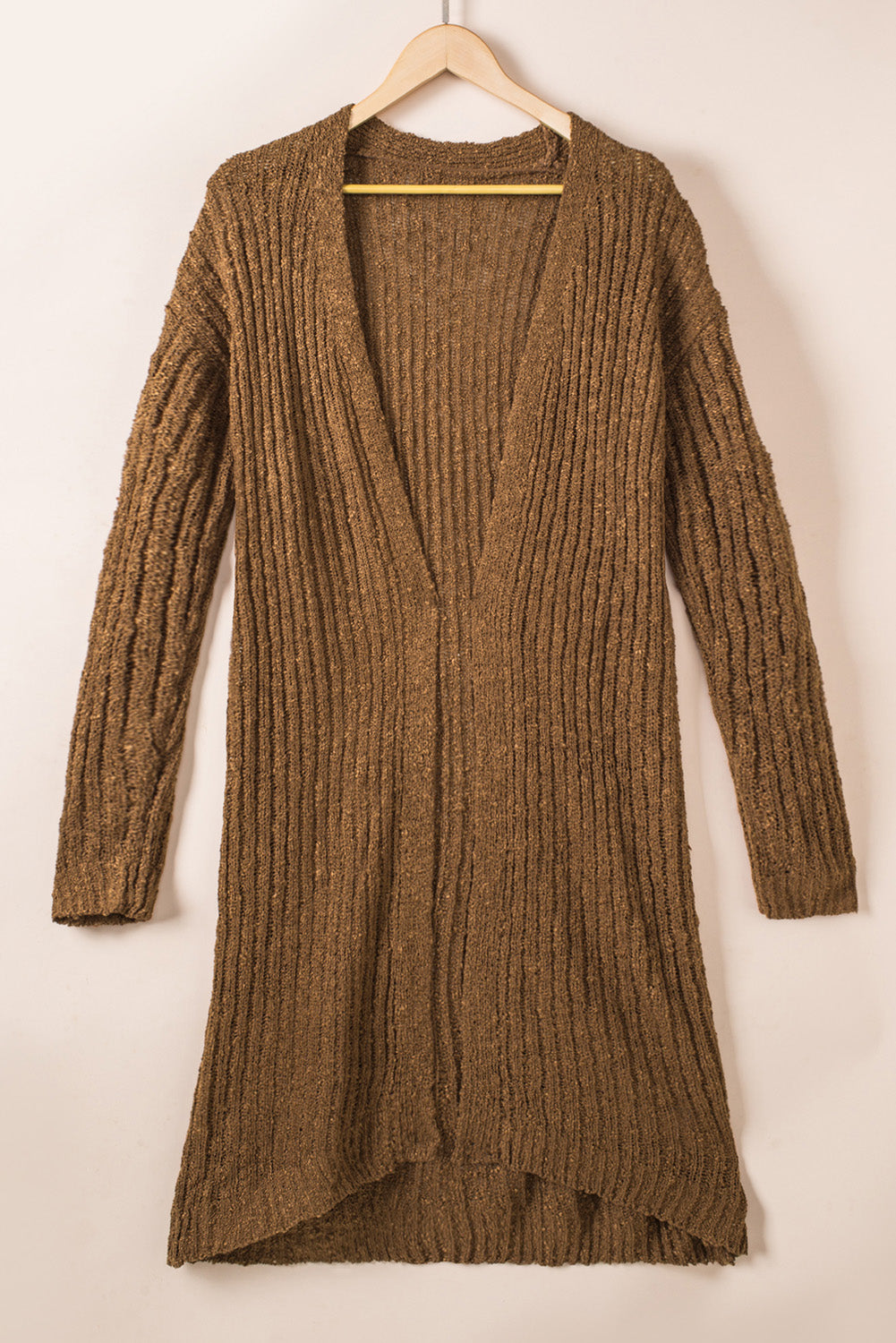 Brown Open Front Drop Shoulder Knitted Cardigan
