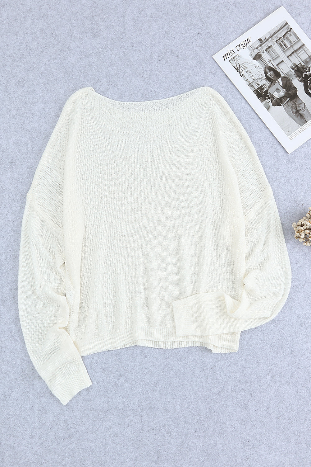 Apricot Solid Drop Shoulder Pullover Sweater