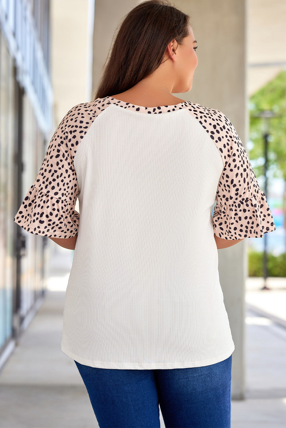 Leopard Splice Ruffle Half Sleeve Plus Size T Shirt