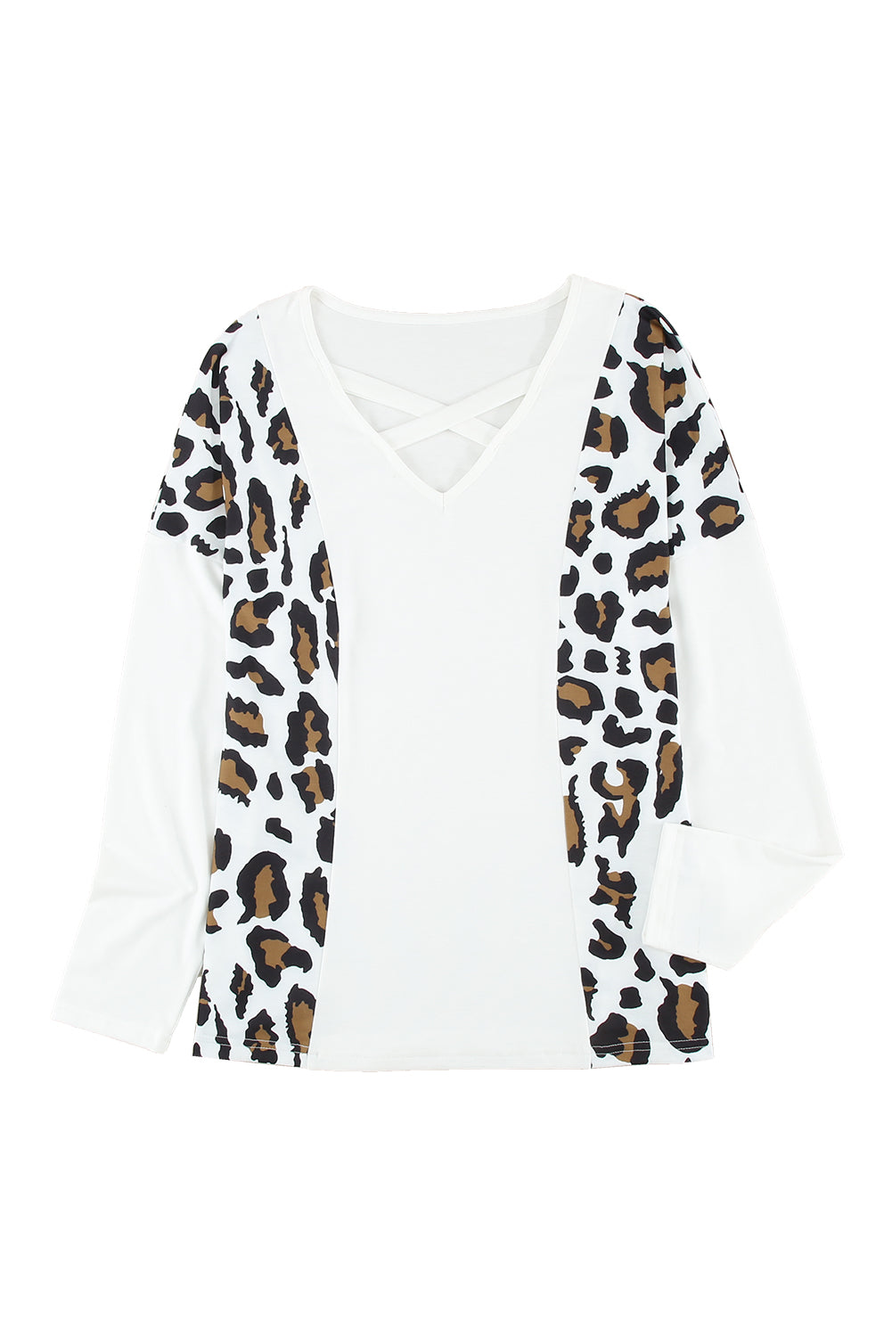 Leopard Splicing Criss Cross V Neck Blouse