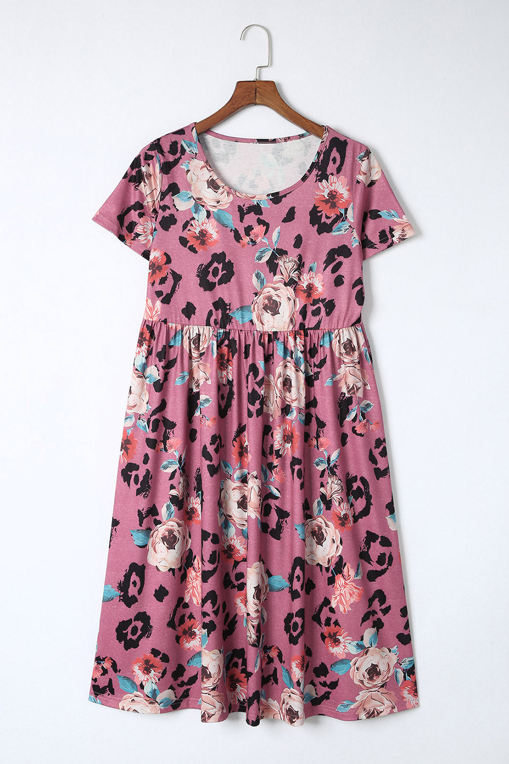 Red Leopard Print Short Sleeve A-line Dress