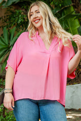 Pink Plus Size Flowy V Neck Blouse