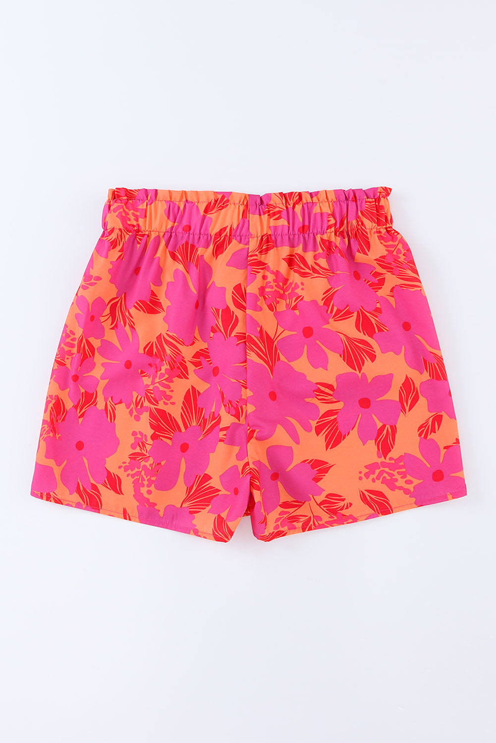 Pink Floral Print Smocked Waist Shorts