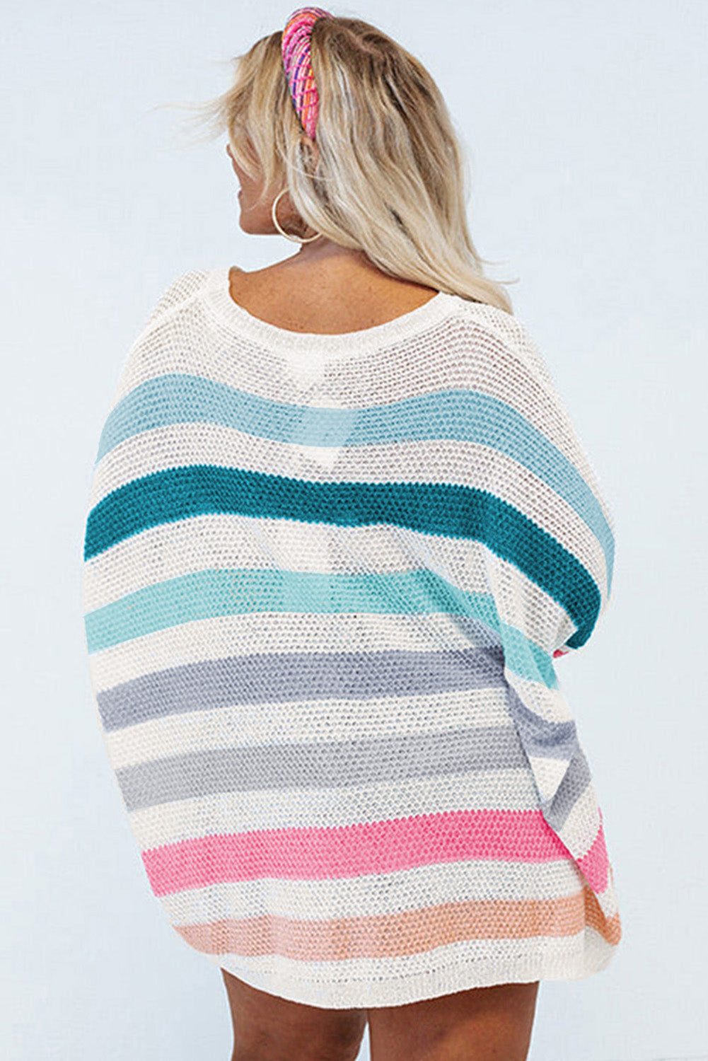 Multicolor Striped Knit Top with Chest Pocket