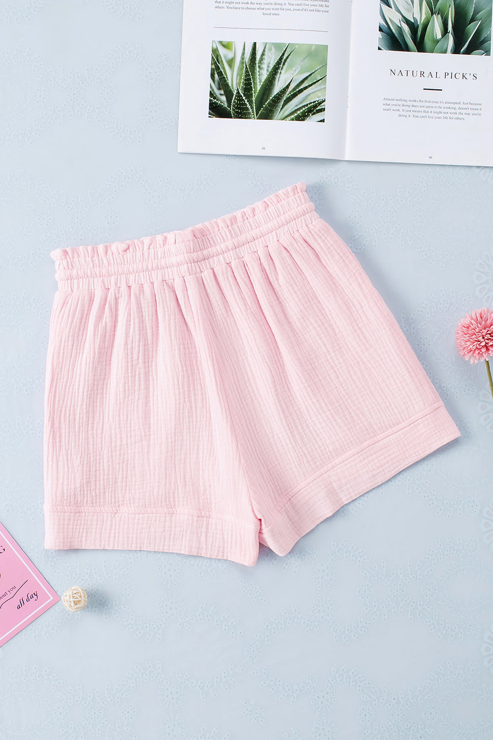 Pink Drawstring Waist Pocketed Lounge Shorts