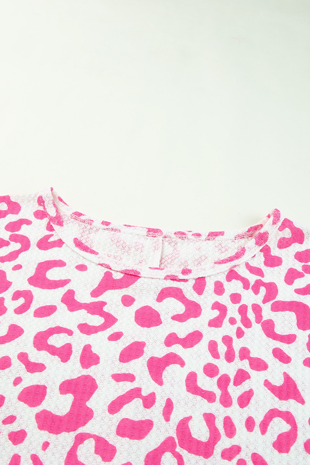 Rose Leopard Print Textured Knit Short Sleeve Plus Size T Shirt