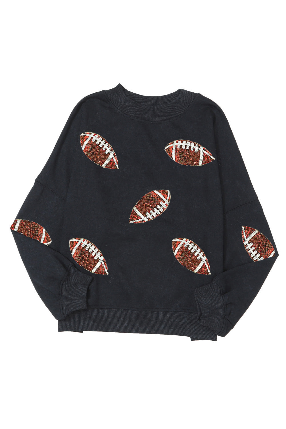Black Rugby Print Side Split Loose Fit Sweatshirt