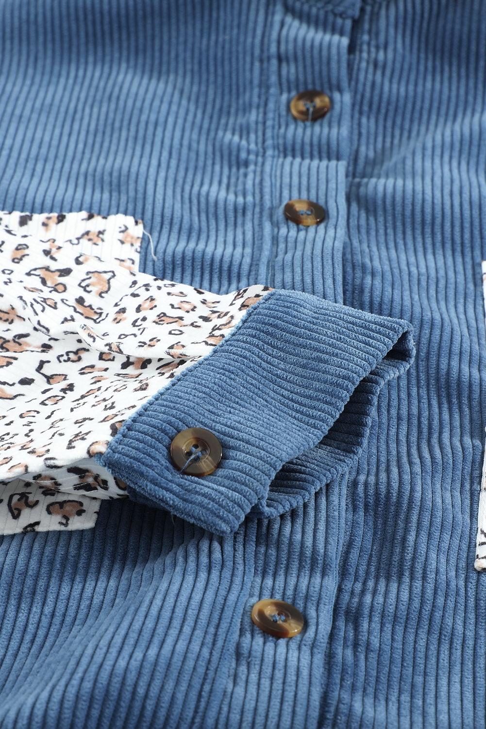 Gray Leopard Patchwork Corduroy Buttoned Shirt Jacket