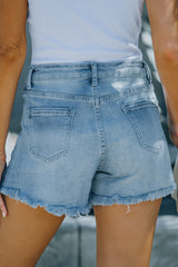 Light Blue Distressed Ripped Denim Shorts with Pockets