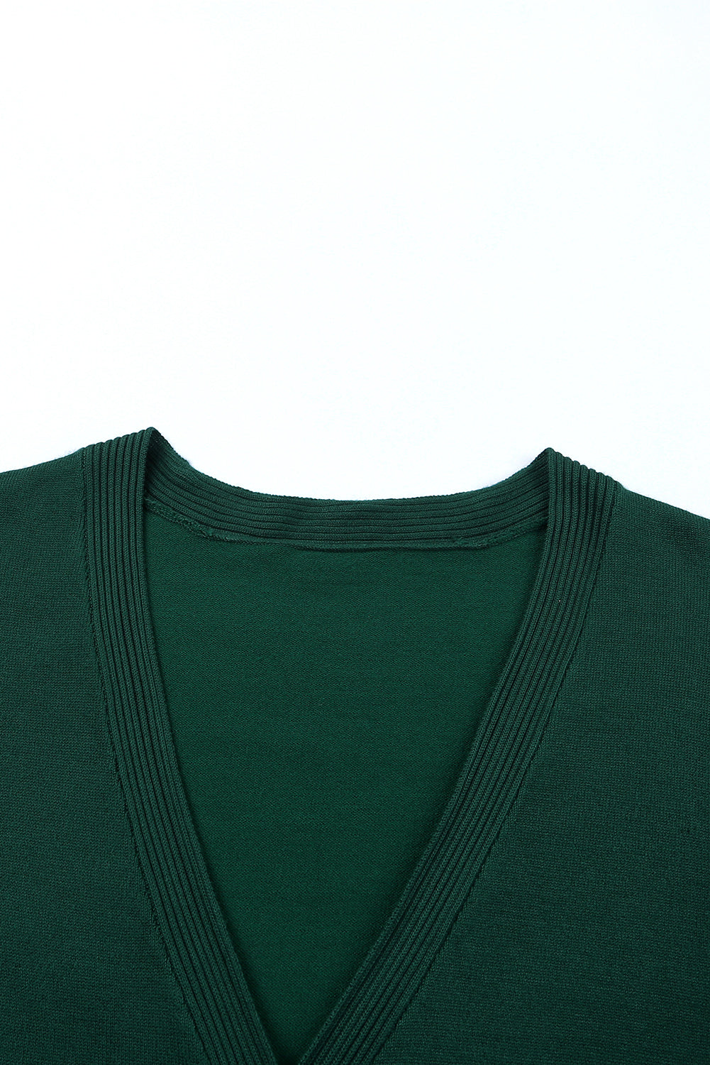 Green Lightweight Knit Ribbed Trim Snap Button Cardigan