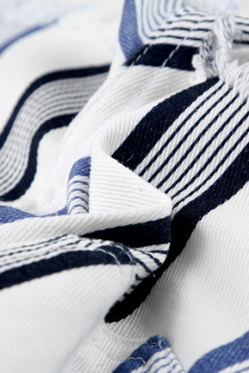 Stripe Raw Hem Distressed Denim Shorts