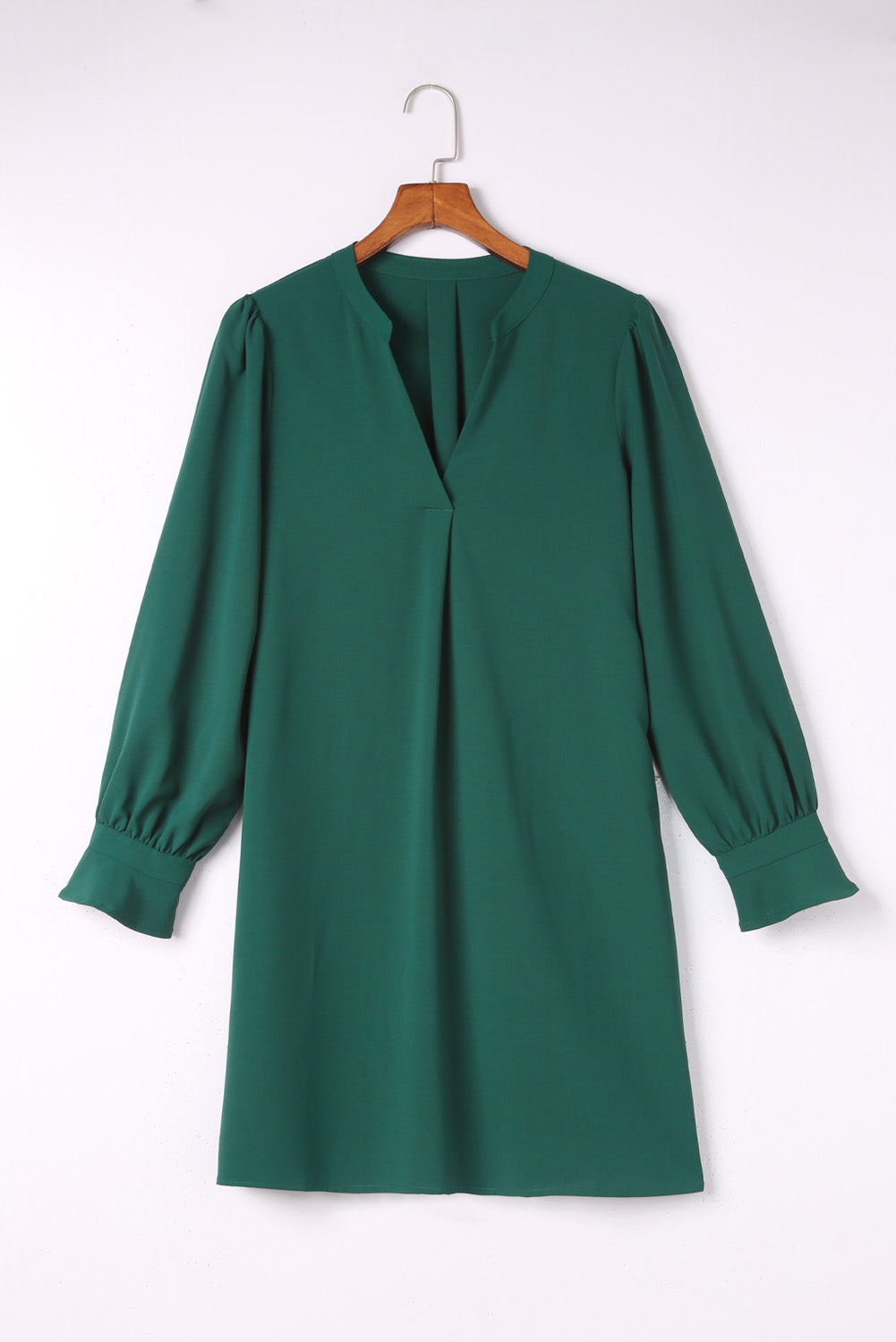 Black Split V Neck Ruffled Sleeves Shirt Dress