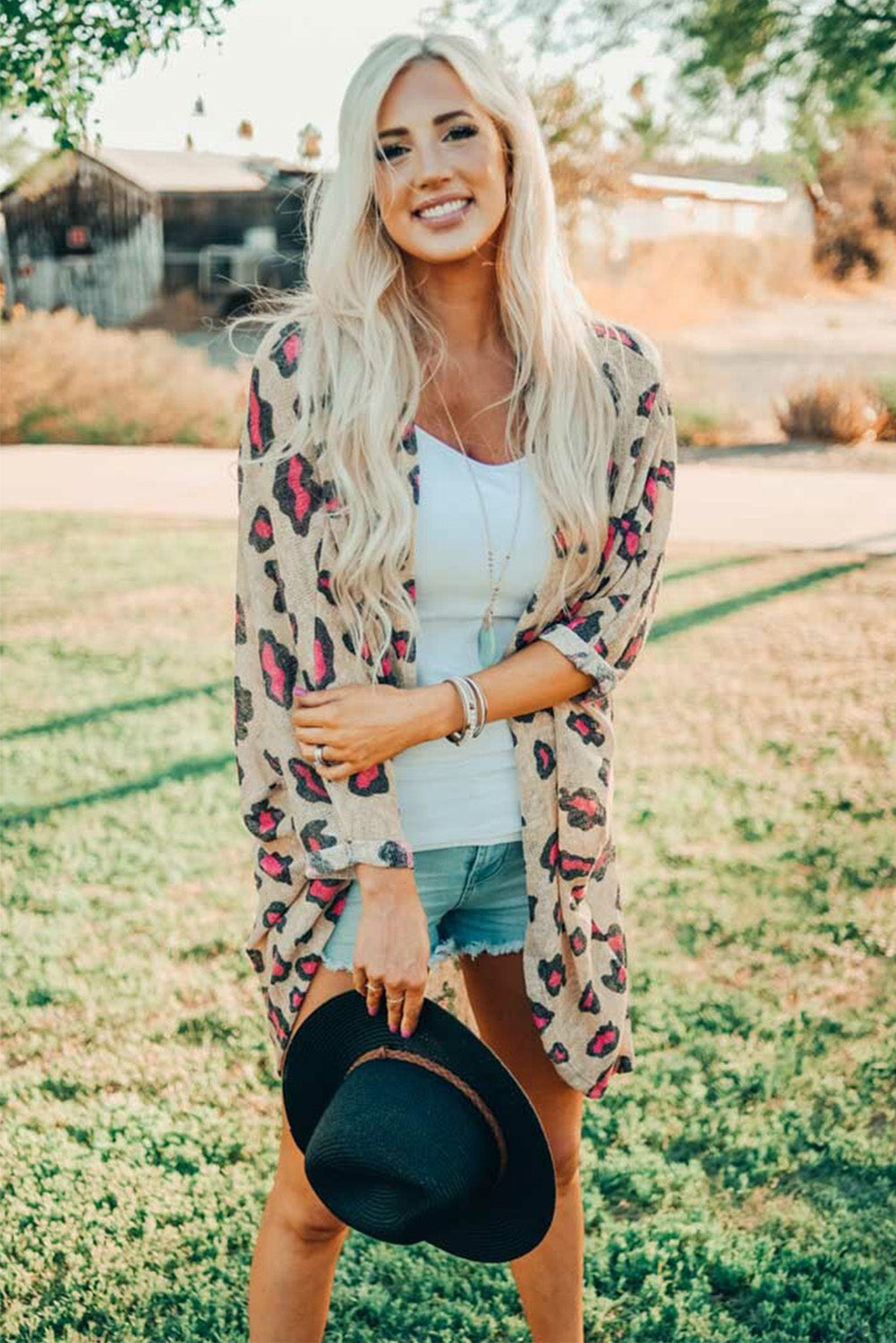 Leopard Print Open Front Long Sleeve Kimono