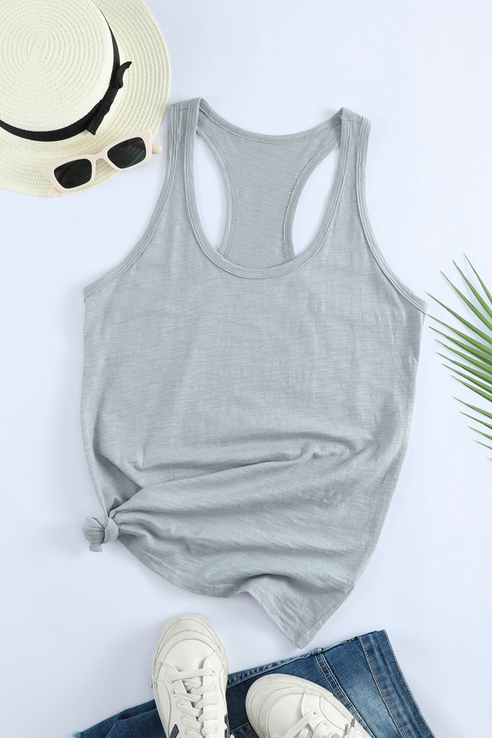 White Scoop Neck Basic Solid Tank Top