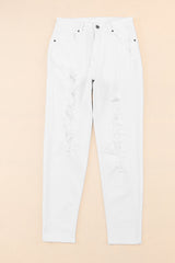 White Distressed Ripped Holes High Waist Skinny Jeans