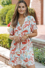 Multicolor Summer Floral Button V Neck Ruffle Flowy Dress