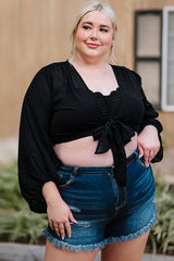 Black Plus Size Balloon Sleeve Wrap Top