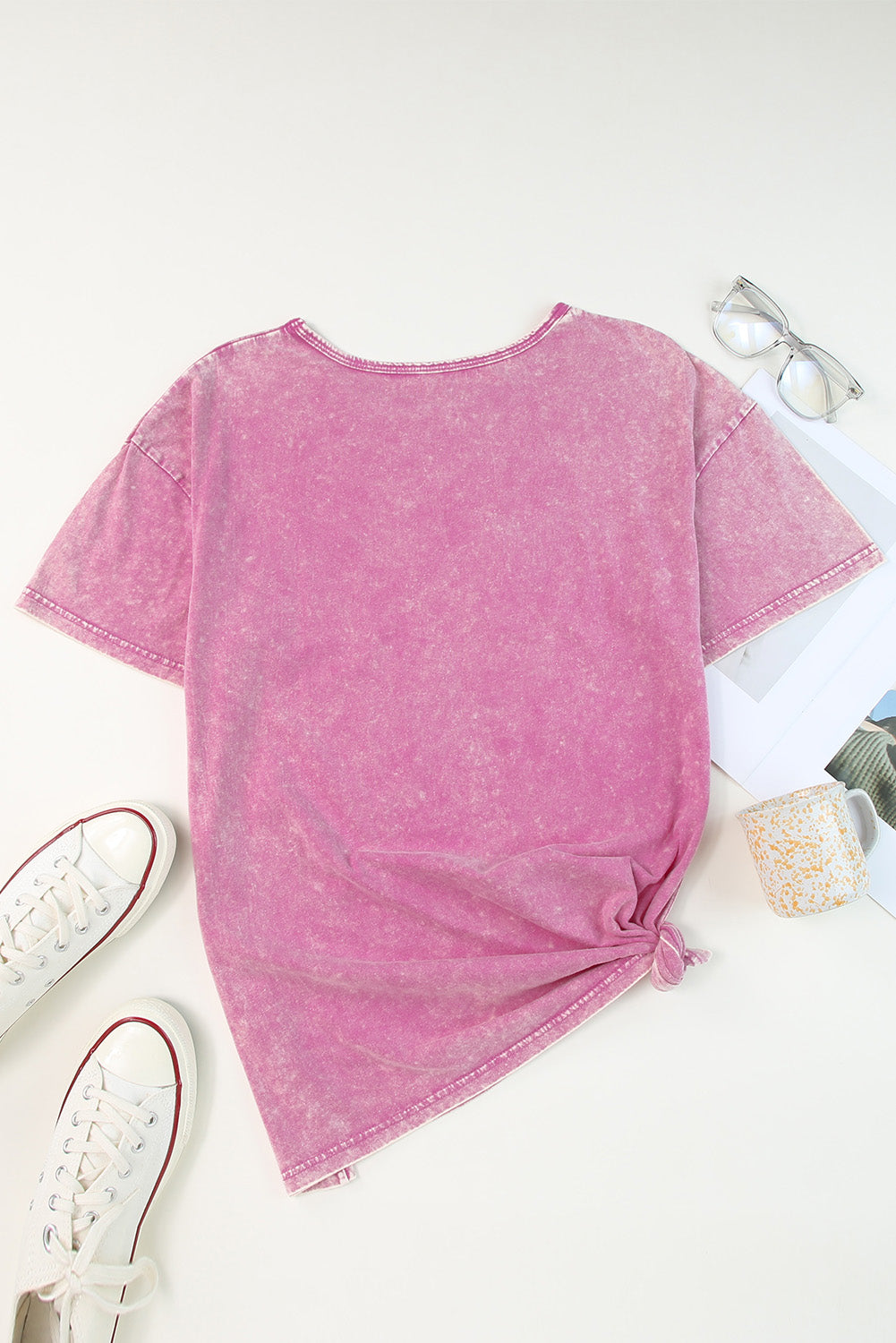 Pink Vintage Star Printed Mineral Wash Graphic Tee