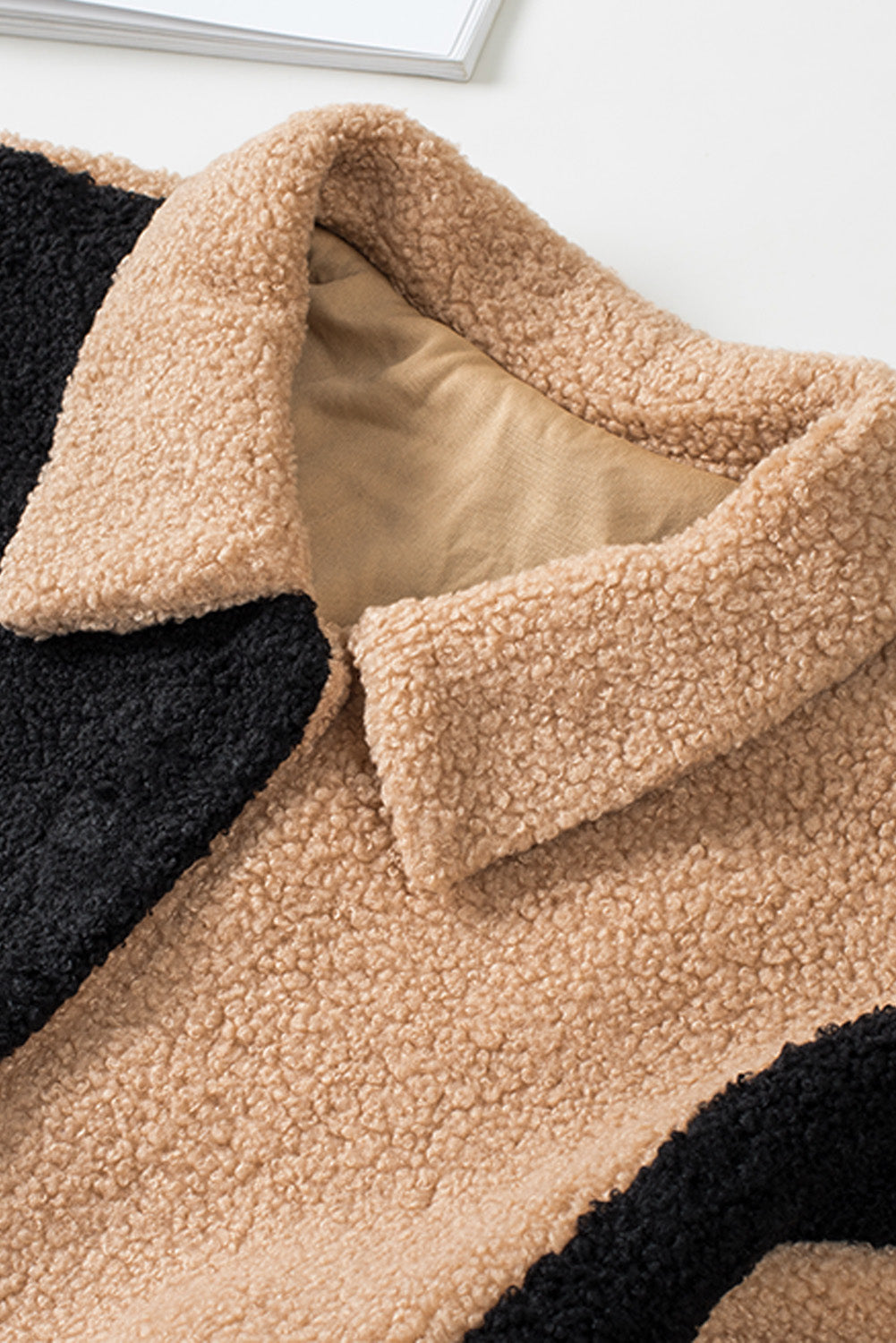 Black Colorblock Checkered Sherpa Jacket