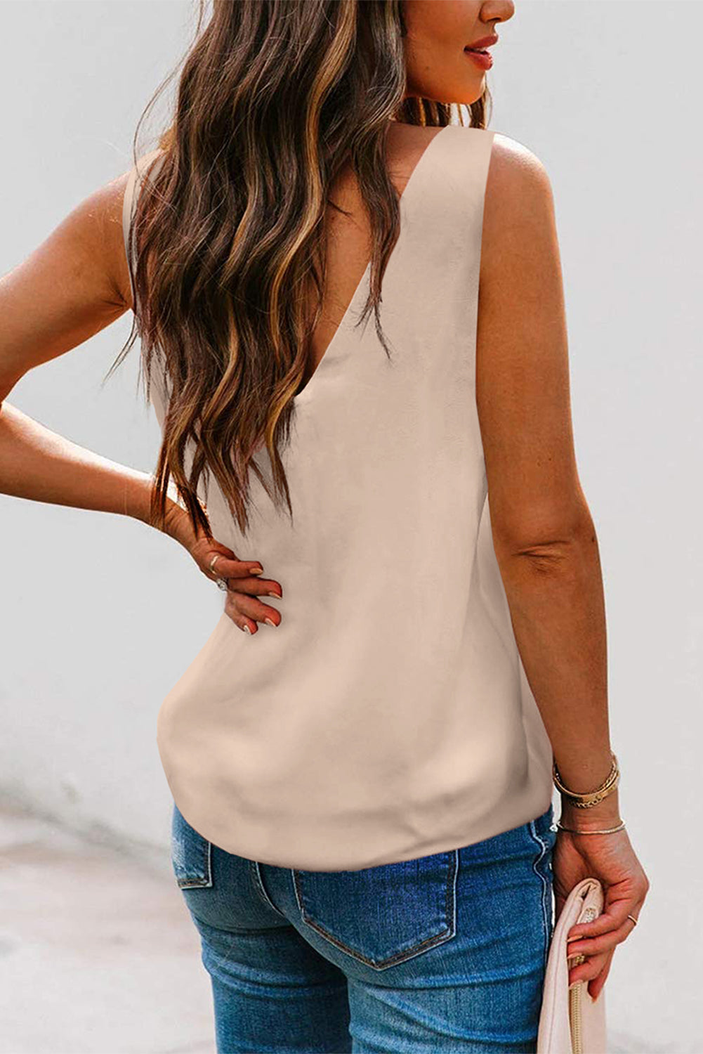 White Deep V Neck Loose Tank Top