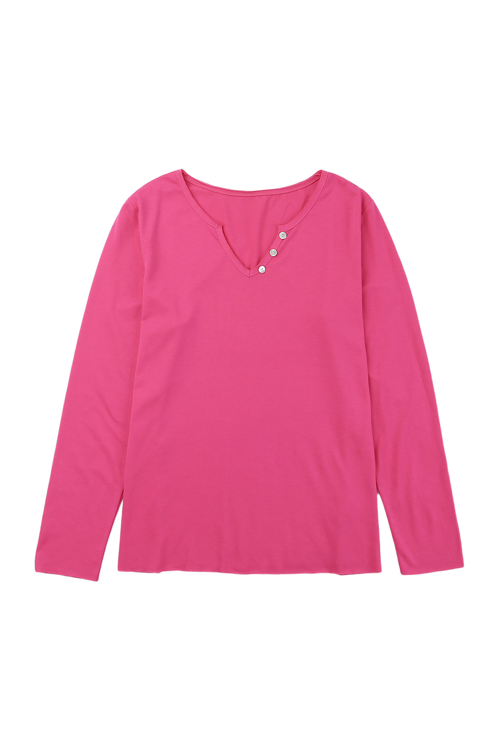 Pink V Neck Buttons Long Sleeve Top