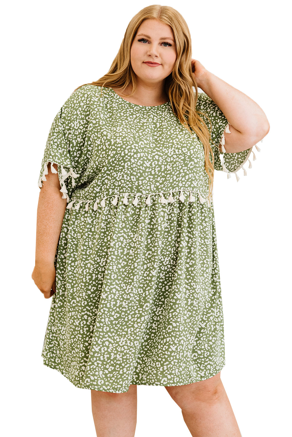 Green Plus size Leopard Tassel Dress