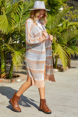 Gray Days End Tan Open Knit Striped Cardigan