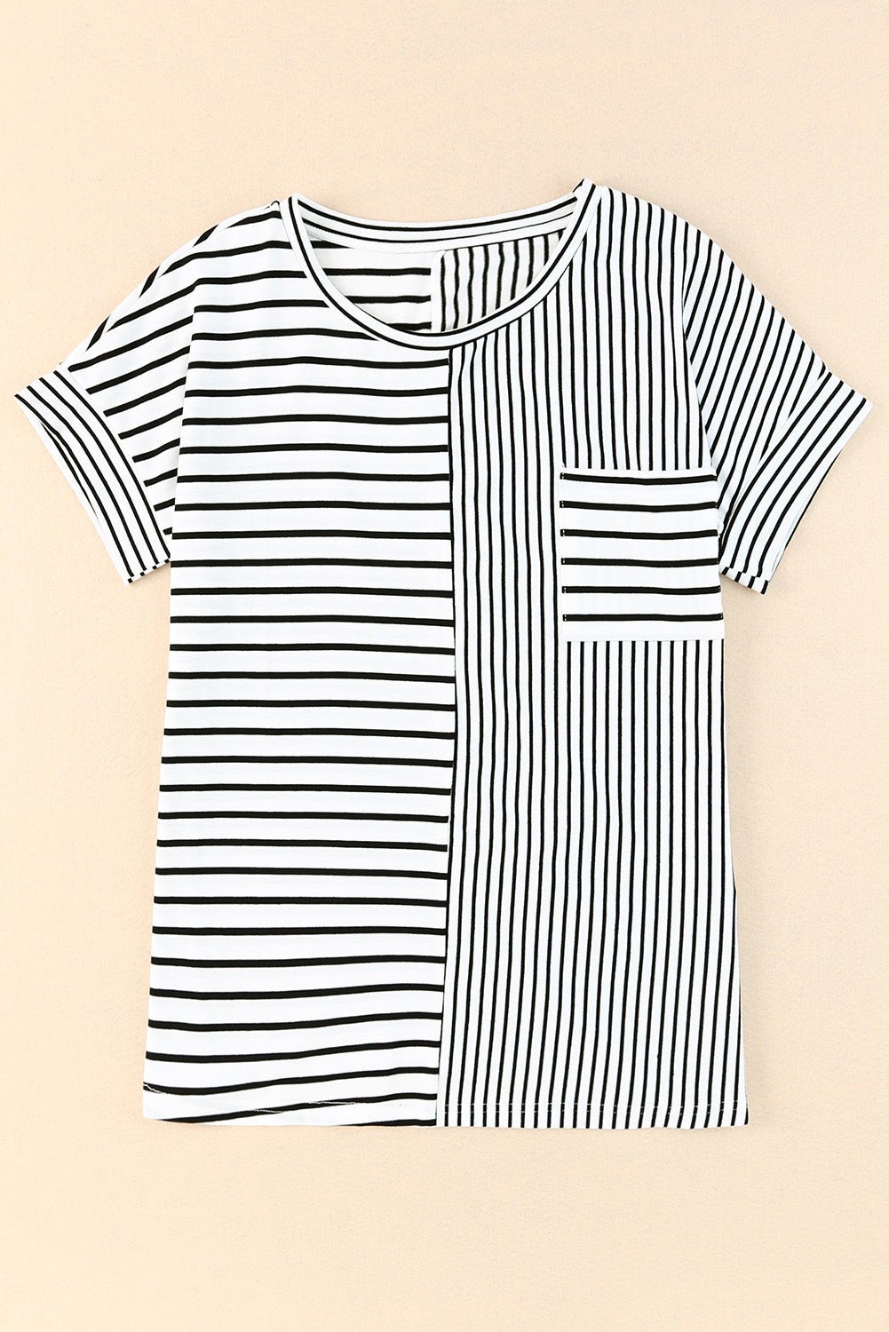 Mix Striped Print Chest Pocket T Shirt