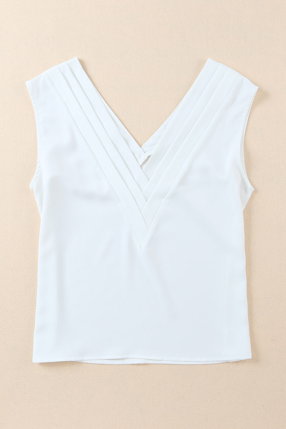 White V Neck Pleated Backless Cap Sleeve Top