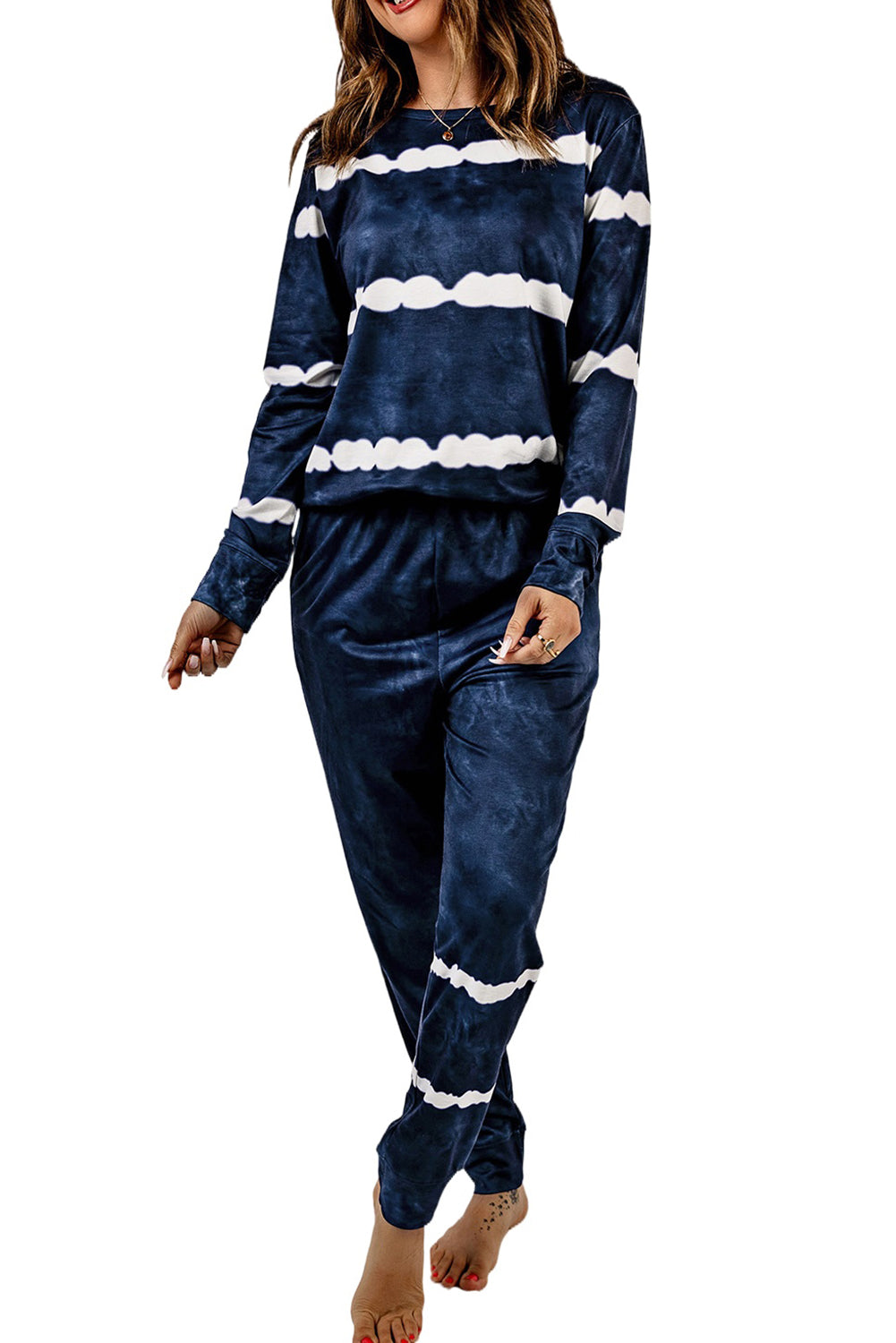 Blue Stripes Long Sleeves and Joggers Lounge Set