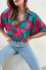 Green Abstract Print V Neck Blouse