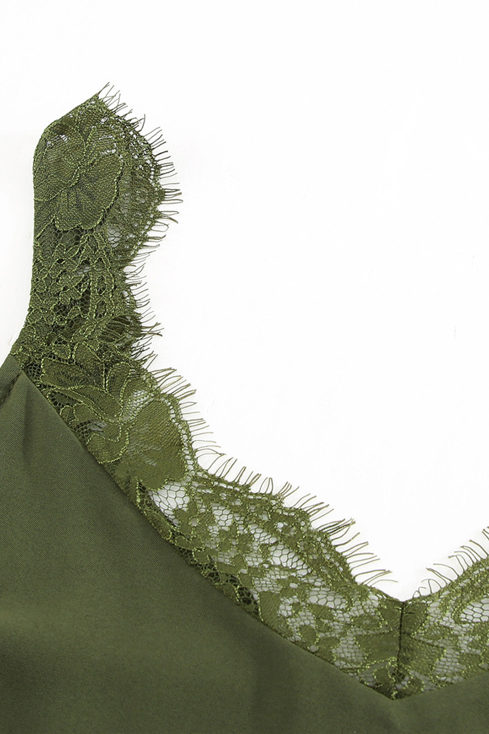 Green Solid Lace Splicing Tank Top