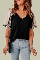 Black Leopard Sleeve Top