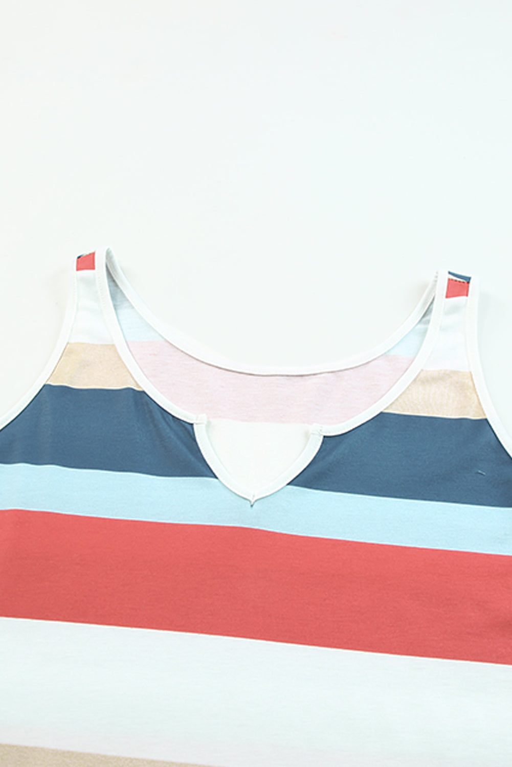 Rose Striped Color Block Notched Neck Tank Top