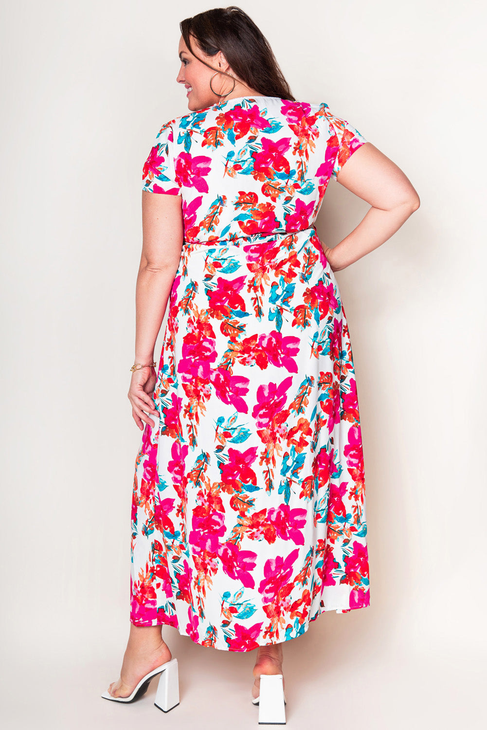 Rose Plus Size Floral Print Wrap Slit Dress