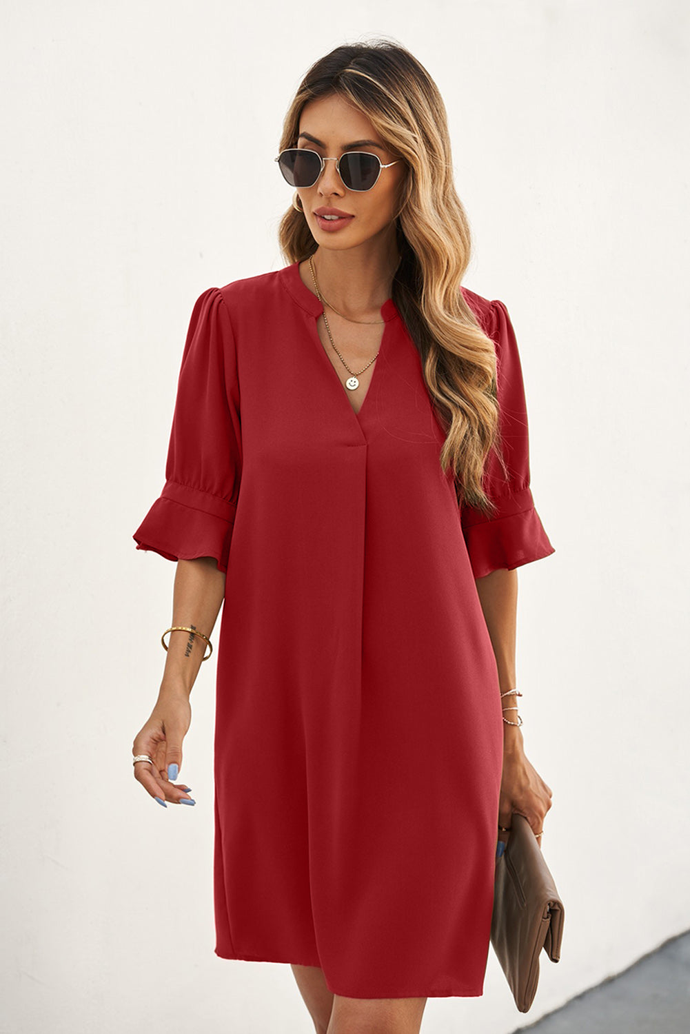 Black Ruffled Sleeve Shift Dress