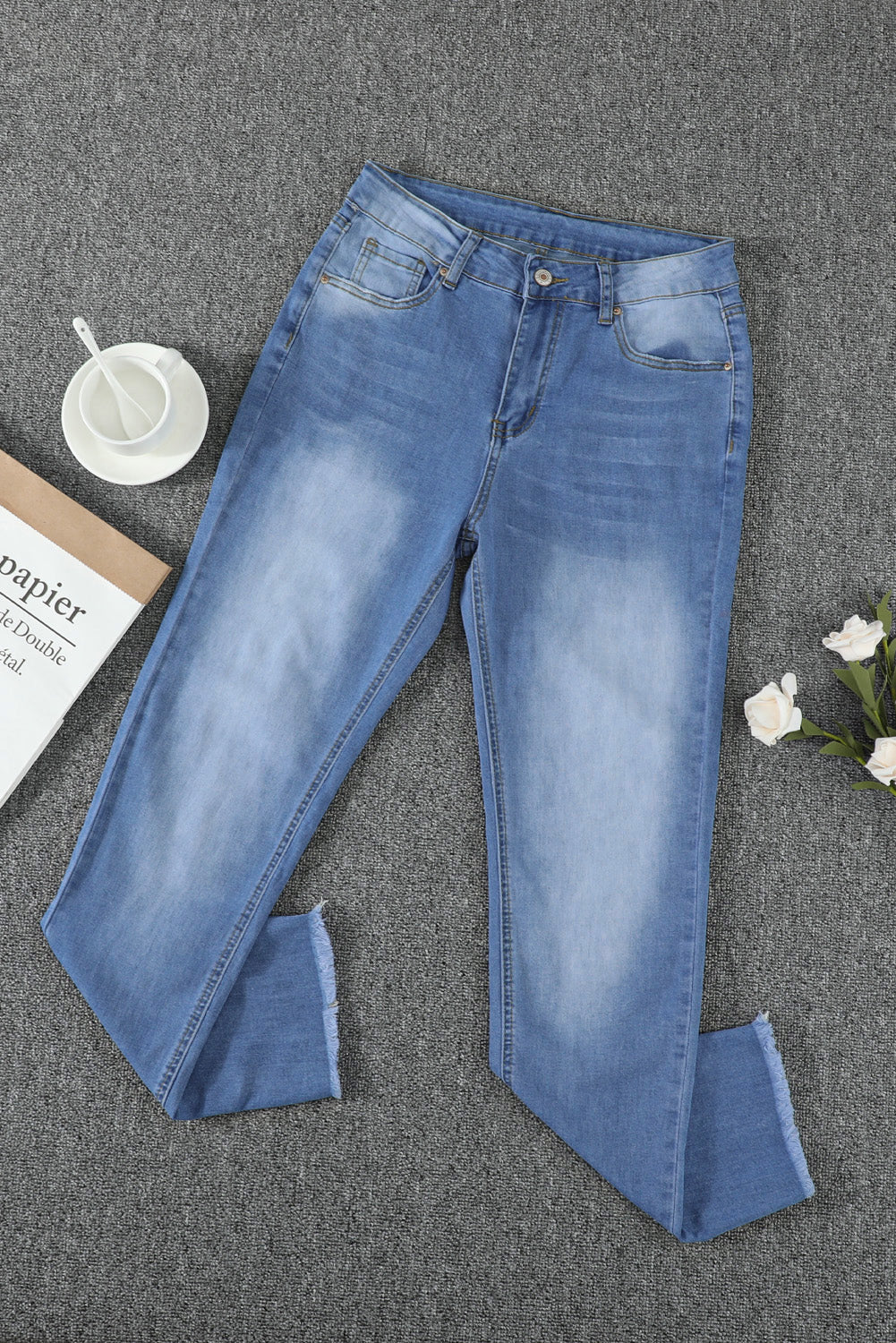 Blue High Waist Ankle-Length Skinny Jeans